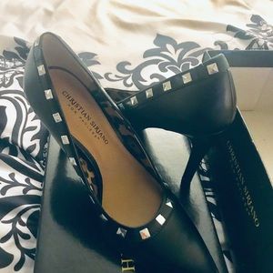 Black leather studded high heels 7 1/2 new